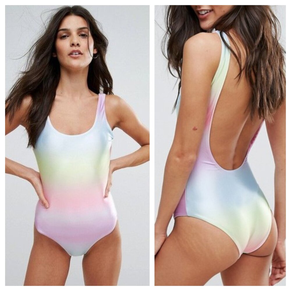 Pull & Bear Ombre Rainbow Scoop Neck Swimsuit